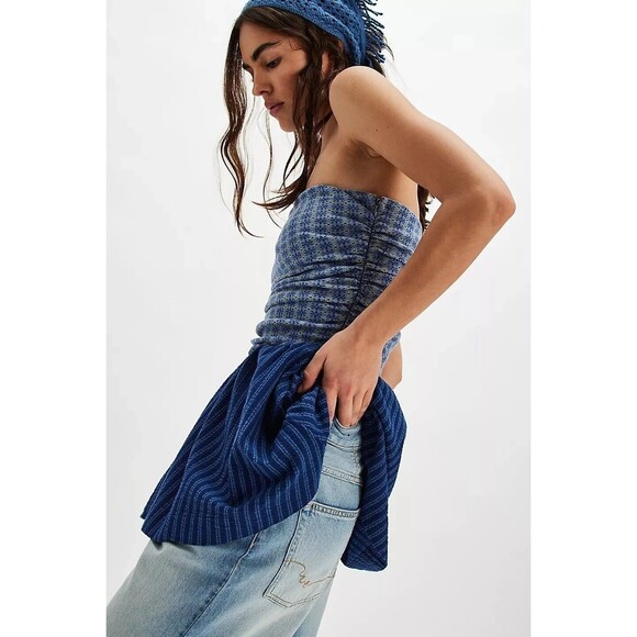 Free People Reina Tube Mini Dress Floral Striped Printed Strapless M New 279684 - Picture 3 of 8